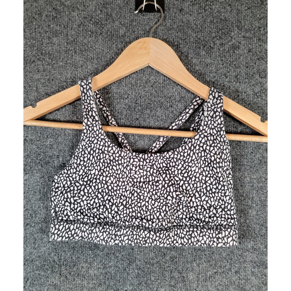 Lululemon Racerback Sports Bra Size 6 Black White Performance Stretch Strap Gym